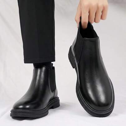 Botas Chelsea para hombre sin cordones, zapatos de trabajo, botas de vestir con punta puntiaguda de PU, botas altas de moda minimalista casual, botas de motocicleta sin cordones, adecuadas para senderismo y conducción, zapatos de oficina de uso diario, ligeros, transpirables y duraderos para todas las estaciones
