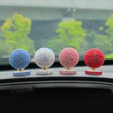 1pc Rhinestone Rotating Ball Car Ornament, Sparkling Ball Decoration, Car Dashboard Decor, Office Desk Ornament, Car Interior Accessory - A - View 4