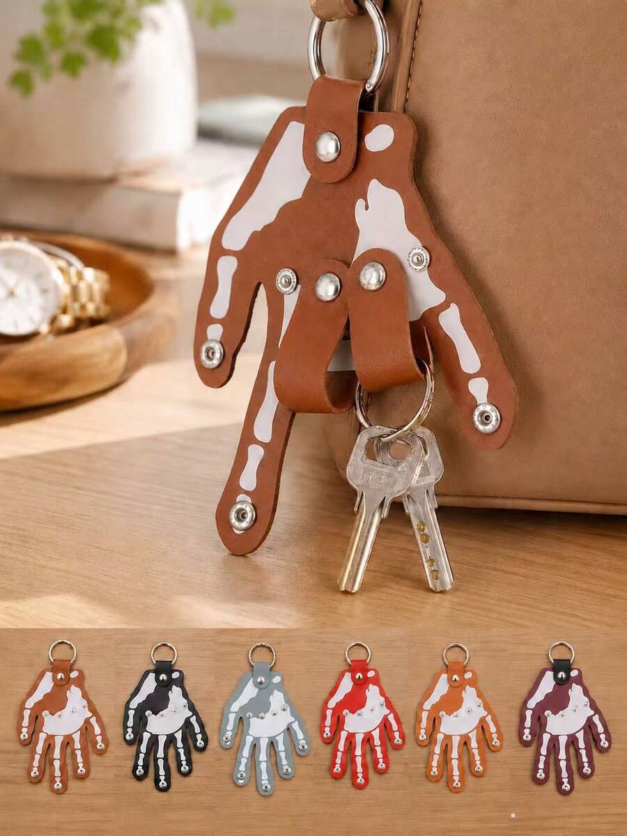 Skeleton Hand Keychain, 1pc PU Leather Key Organizer Bag, Palm Shaped Key Fob With Snap Button, Foldable Key Ring Key Holder, Gothic Skeleton Finger Keychain, Halloween Bag Charm, Suitable For Wallet Backpack, Car House Keys, Unisex Gift