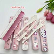 Cute Cat Student Chopsticks ABS Resin Set Portable Tableware 3 Pieces Set With Storage Box, Suitable For Appetizers, Desserts And Stirring, Ideal For Home, Kitchen And Restaurant Use, Also A Perfect Gift For Christmas And Back To School Season - Multicolor - View 7