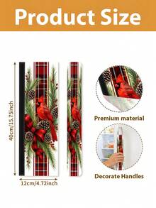 1/2 Buah Penutup Gagang Kulkas Natal, Motif Cardinal, Berry, Kotak-kotak Hitam & Merah, Dengan Perekat Velcro, Cocok Untuk Kulkas, Oven, Microwave, Mesin Pencuci Piring, Dekorasi Dapur Liburan Natal - View 2