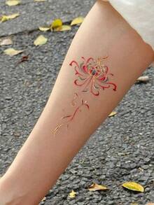 1pc Temporary Tattoo Sticker, National‑Style Color Spider Lily Pattern, Realistic Fake Tattoo Design, For Daily Wear, Bachelorette Party Favors, Music Festival, Game, Graduation Gift, Lasts 3‑5 Days - Multicolor - View 5