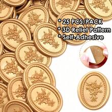 25pcs/Pack 3D Embossed Floral Self-Adhesive Wax Seal Stickers For Gifts, Wedding Invitation Envelopes - Brown - Bouquet - Brown - View 13