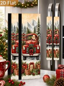 1/2Pcs Christmas Fridge Handle Covers, Santa Claus, Red Truck, Gift Box, "Merry Christmas" Pattern, With Hook And Loop, Suitable For Refrigerator, Oven, Microwave, Dishwasher, Christmas Holiday Kitchen Decor - View 3