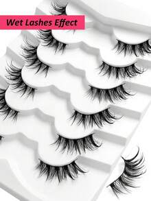 7 Pairs Half Lash Extensions, Cartoon Style Long Tail False Eyelashes, Wet Glossy Cat Eye Anime False Eyelashes, Natural Thin Faux Mink Hair False Eyelashes, Half Lash Extensions, Makeup False Eyelash Strips, False Eyelashes - Multicolor - View 5
