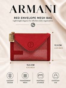 Giorgio Armani Armani Red Envelope Mesh Bag, 15.5*11.5cm, Single Piece, Lightweight And Breathable Mesh, Perfect For Small Essentials, Suitable For Daily Use And Travel - Red - View 4