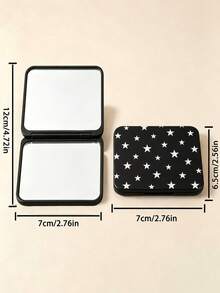 New Star Print Portable Square Makeup Mirror, Double-Sided Square Makeup Mirror, Women's Foldable Makeup Mirror, Compact Minimalist Makeup Mirror, Mini Makeup Mirror Suitable For Wallet And Travel, Star Pattern Density And Position Size Random - Multicolor - View 8
