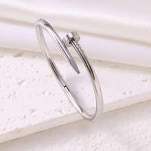 Hasbro Classic Polished Nail Bracelet For Women, Adjustable 18K Gold-Plated Stainless Steel Bangle Jewelry, Perfect Gift For Best Friends And Friends - Multi-color - View 4