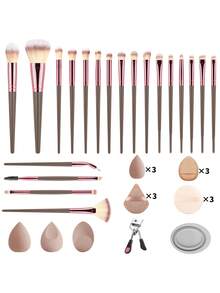 37pcs Multi-Function Makeup Tool Set, 20 Makeup Brushes & 15 Powder Puffs & Eyelash Curler & Brush Cleaner, Dense Soft Bristles With Even Powder Pickup And No Flying Powder, Suitable For Student Dorm Daily Makeup, Business Travel And Portable Makeup - Multicolor - View 14