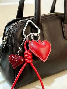 Yogodlns Multi-Color PU Leather Heart Keychain Car Key Ring Cartoon PU Leather Pendant Fashion Bag Charm Car Accessory - Multicolor - View 8