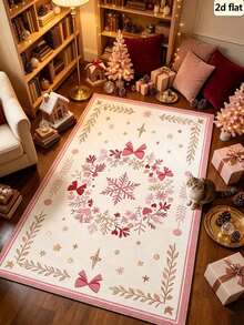 1pc Mori Style Snowflake Bow Doormat, Christmas Gift, Doormat, Small Rug, Welcome Mat, Carpet, Floor Mat, Outdoor Doormat, Kitchen Rug, Home Decor, Front Door Mat, Area Rug, Outdoor Mat - Multicolor - View 2