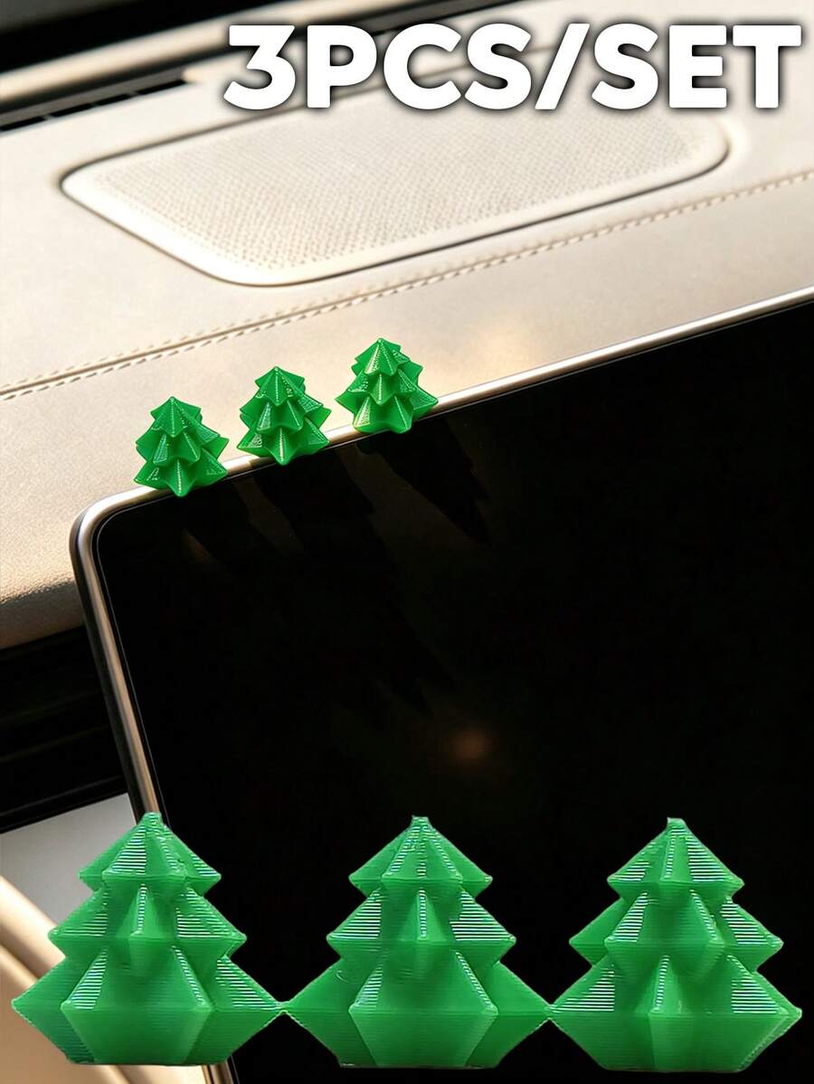 3Pcs Mini Christmas Tree Car Dashboard Ornaments, Cute Green Xmas Tree Car Interior Decorations - Christmas Tree Ornament - View 1