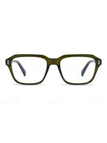 1 Pair Men's Olive Green Square Frame Rivet Decor Casual Style Clear Lens Glasses - Olive Green - View 3