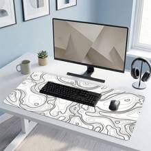 White Base Wavy Line Pattern XXL Extra Long Gaming Mouse Pad, Non-Slip Durable Rubber Base, Smooth Surface, Suitable For PC/Laptop/Office/Home Gaming, Abstract Art Desk Mat, Study Office Supplies, Back To School Desktop Accessories Set - A - View 2