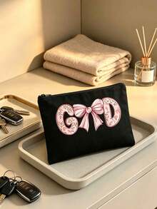 Cosmetic Bag, God Is Good Coquette Bow Floral Print Makeup Pouch, Canvas Zipper Toiletry Bag, Portable Travel Storage Pouch, Women Gift For Holiday Party Daily Use - Multicolor - View 9
