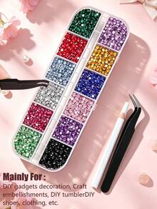 Boxed 40/12-Grid Resin Rhinestone Nail Art Set, Round Crystal Nail Art Rhinestones, Shiny Rhinestone Set, Includes Wax Pencil, Tweezers, Suitable For Nail Art, Tumblers, Clothing, Scrapbooking And DIY Crafts - Multicolor - View 4