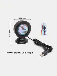1pc 16 Color RGB Sunset Projection Light With Remote Control, LED Atmosphere Night Light, USB Powered Rainbow Projection Lamp, Bedroom Room Decoration, Selfie Photography Atmosphere Lighting - One Size - View 9