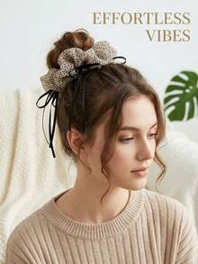 Leopard-Print Mesh Bow Hair Band, Korean Retro Ponytail Clip, Suitable For Low Ponytail Messy Bun, Fashionable Ins Style Female Hair Accessories. - Multicolor - View 3