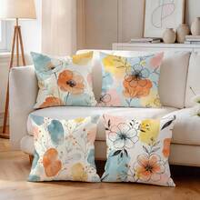 4 Stücke/1 Stück/ moderne abstrakte Linienzeichnung Blumenmuster Kissenbezug ohne Füllung, einseitig bedruckter Kissenbezug, geeignet für Wohnzimmer Schlafzimmer Heimdekoration, Ganzjahres-Kissenbezug - Mehrfarbig 01 - Übersicht 7