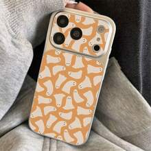 1 buah Casing Ponsel Bahan TPU Warna Oranye Hangat dengan Motif Hantu Kecil yang Lucu, Kompatibel dengan iPhone 17 Pro Max/17/16 Pro Max/15/14/13/12/11, Perlindungan Penuh Anti Jatuh, Casing Lembut - Perak - View 5