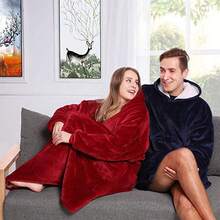 1pc Oversized Solid Color Plus Size Hoodie Sweatshirt Couple Thickened Warm Fleece Hooded Outerwear Pajamas Loungewear - Multicolor - View 5