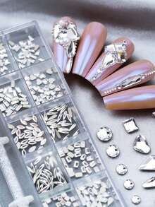 21pcs Irregular Shaped Rhinestone Autumn New White Transparent Glass Crystal Nail Art Decor Flatback Mixed Rhinestones - Baby Pink - View 3