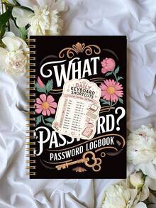 1pc Black Floral Password Logbook 8.15x5.7in With Keyboard Shortcut Sticker, For Usernames & Password Hints, Halloween Notebook Office Decor And Accessories Nurse Essentials Bible Study Materials - A - View 8