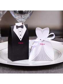 50/100pcs Bride & Groom Wedding Favor Boxes, Mini Tuxedo Dress Candy Gift Boxes, Wedding Party Guest Souvenir Supplies - Multicolor - View 14
