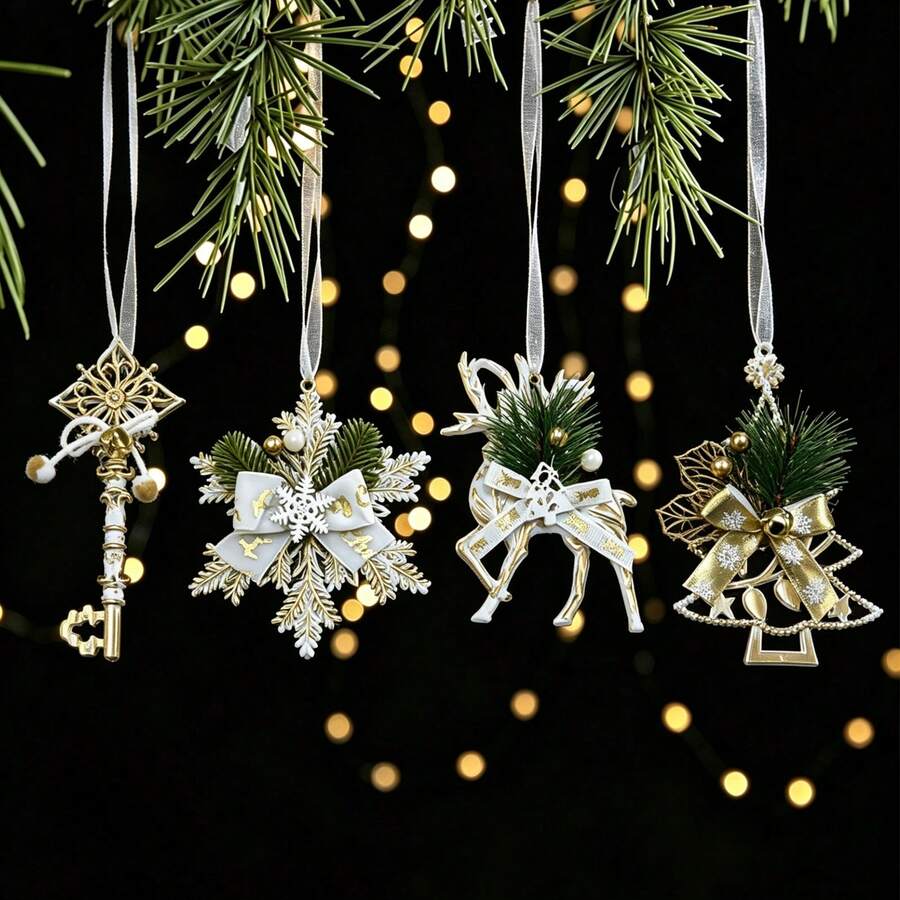 Best Selling Christmas Tree Hanging Ornaments White Gold Vintage Style Plastic Hanging Decor Snowflake Deer Christmas Tree Decoration - Multicolor - View 1