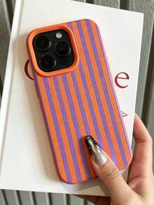 時尚個性化極簡綠色垂直條紋圖案橘色手機殼，適用於 Apple 18/18Pro/18ProMax/17/17Pro/17ProMax/16/16Pro/16ProMax/15/15Pro/15ProMax/14/13/12/11 - 橙色1 - 查看 5
