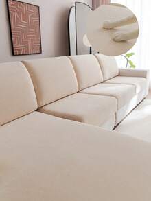 1pc All-Season Elastic Sofa Cushion Cover, Minimalist Modern Style Anti-Slip Sofa Protector, Living Room Sofa Cover Suitable For L-Shaped Sofa And 1234-Seater Sofa - Beige - View 1