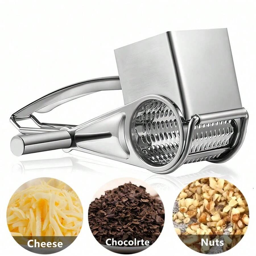 Rotary Cheese Grater Stainless Steel Handheld Kitchen Tool - Multi-Functional Durable Easy To Clean, Versatile Vegetable And Cheese Shredder Suitable For Home Cooking - Silver - View 1