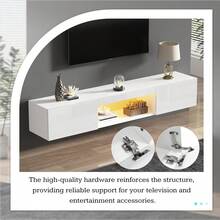 Modern Luxury Style TV Cabinet / Versatile Design TV Cabinet / Space-Saving / With LED Lighting / Easy Installation / Load Capacity: 30 Kg / Suitable For Bedroom, Workspace / 160*31*22cm White - White - View 7