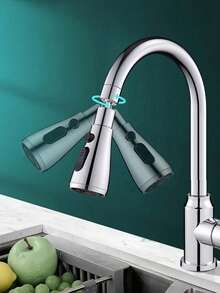1PC Universal Kitchen Faucet Extension Hose Sink Sprayer Attachment Set With 360 Swivel Aerator Anti Splash Water Saving Design One Click Stop Faucet Extender For Home Bathroom Decor Holiday Gift Christmas Summer Winter Housewarming Wedding Party ﻿ - Silver - View 4