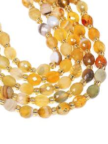 1 Strand Natural Stripe Agate Stone Beads 5x6mm Faceted Oval Shape Beads Loose Spacer Beads For Jewelry Making Accessories - Yellow - View 5