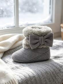 Infant Girl Infant Bow Boots Are Warm And Comfortable Infant Newborn Shoes Have Soft Soles And Anti Slip Properties - Dark Grey - View 6