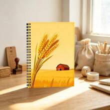 A5 "Golden Wheat Waves" Spiral Bound Notebook (100 Pages) - Autumn Farm Barn Themed Coil Notebook, Rustic Pastoral Style Journal For Students And Nature Lovers - Lined Book - View 8