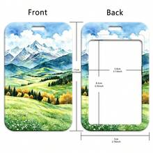 1 Piece Mountain Watercolor Lanyard With ID Card Holder, Green Nature Scenery Badge Reel For Office Student Work Gift - Multicolor - View 10