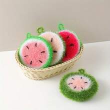 4pcs Watermelon Pattern Dish Brushes & Dish Cloths, Thick Round Dish Scrubbers - Random Color - Multiple Styles - View 1