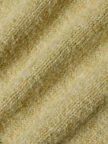 Nicenter Women's Autumn/Winter Solid Color Textured Knit Round Neck Raglan Long Sleeve Loose Pullover Wool Blend Sweater, Casual Daily Wear - Mustard Yellow - View 5