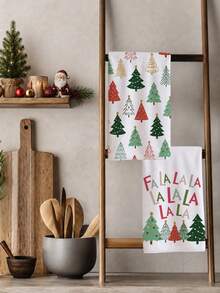 2 buah Handuk Dapur Motif Teks FaLaLa Pohon Natal Kartun Warna-warni, 40*60cm Bahan Mikrofiber Lembut, Cocok untuk Dapur Rumah, Restoran, Berkemah di Luar Ruangan, Pembersih Meja, Lap Piring, Handuk Tangan, Aksesoris Handuk Dapur Tema Natal, Hadiah Liburan - MultiWarna - View 6