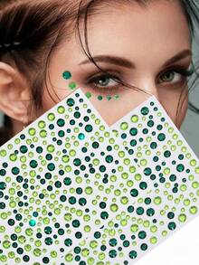 3pcs/2pcs/1pc Green Self-Adhesive Rhinestones, Multiple Sizes Available, Green And Dark Green Rhinestone Stickers, Suitable For Face, Eyes, Nails, Body And Crafts - Multicolor - View 1