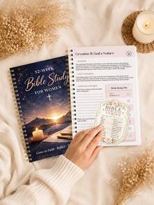 1pc 52-Week Bible Study For Women With 3 Stickers, Spiral Faith Journal, Scripture Reading, Reflection & Weekly Tracker, Bible Study Materials, Nurse Essentials, Office Decor, Halloween Notebook - Rectangle - View 3