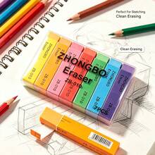 14pc-7 Color Rainbow Tearable Eraser Strips Segmented Design Durable No Traces Clean Low Residue Student Homework Drawing Eraser Classroom Office Universal Stationery - Multicolor - View 4