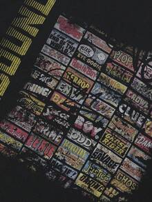 Tiny Spark Streetwear Black Tee Shirt Graffiti Collage Vintage Graphic Hip Hop Style - Black - View 5