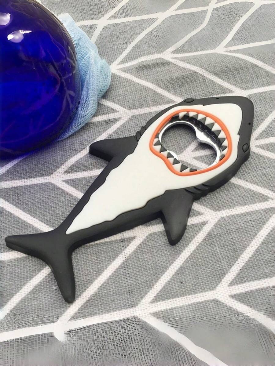 1pc Shark Shaped Bottle Opener, Cute Cartoon Design, Durable Metal Kitchen Tool, Easy To Open Bottles, No Power Needed, Suitable For Home And Office Use - Multicolor - View 1