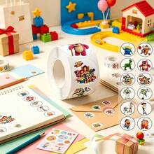1set/500pcs Fun Adventure Cartoon Round Roll Stickers, Multi-Purpose Self-Adhesive Decorative Stickers, Novel Roll-Type Decorative Sticker Set, Diary And Bottle Decoration, Gift Labels, Scrapbook Kit, Classroom Rewards, Best Choice For DIY - Multicolor - View 3
