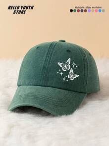 1pc Butterfly & Star Pattern Baseball Cap, Lightweight, Comfortable, Sweat-Absorbent, Sun-Protective, Multi-Functional, Washed Vintage Style, Suitable For Daily Wear And Life, Daily Outfit Decorative Hat - A - View 17