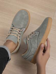 Solid Color Men's Casual Low-Top Sneakers, Minimalist Design, Suitable For Shopping, Travel, Daily Wear - Dark Military Green - View 2
