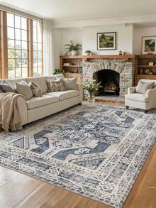 1pc Light Blue Bohemian Living Room Rug. Suitable For Kitchen, Dining Room, Bedroom, Room Holiday Decor, Indoor/Outdoor, Office, Lobby, Anti-Slip Doormat, Bathroom Rug, Hallway, Study Gaming Area Rug. - Dusty Blue - View 7